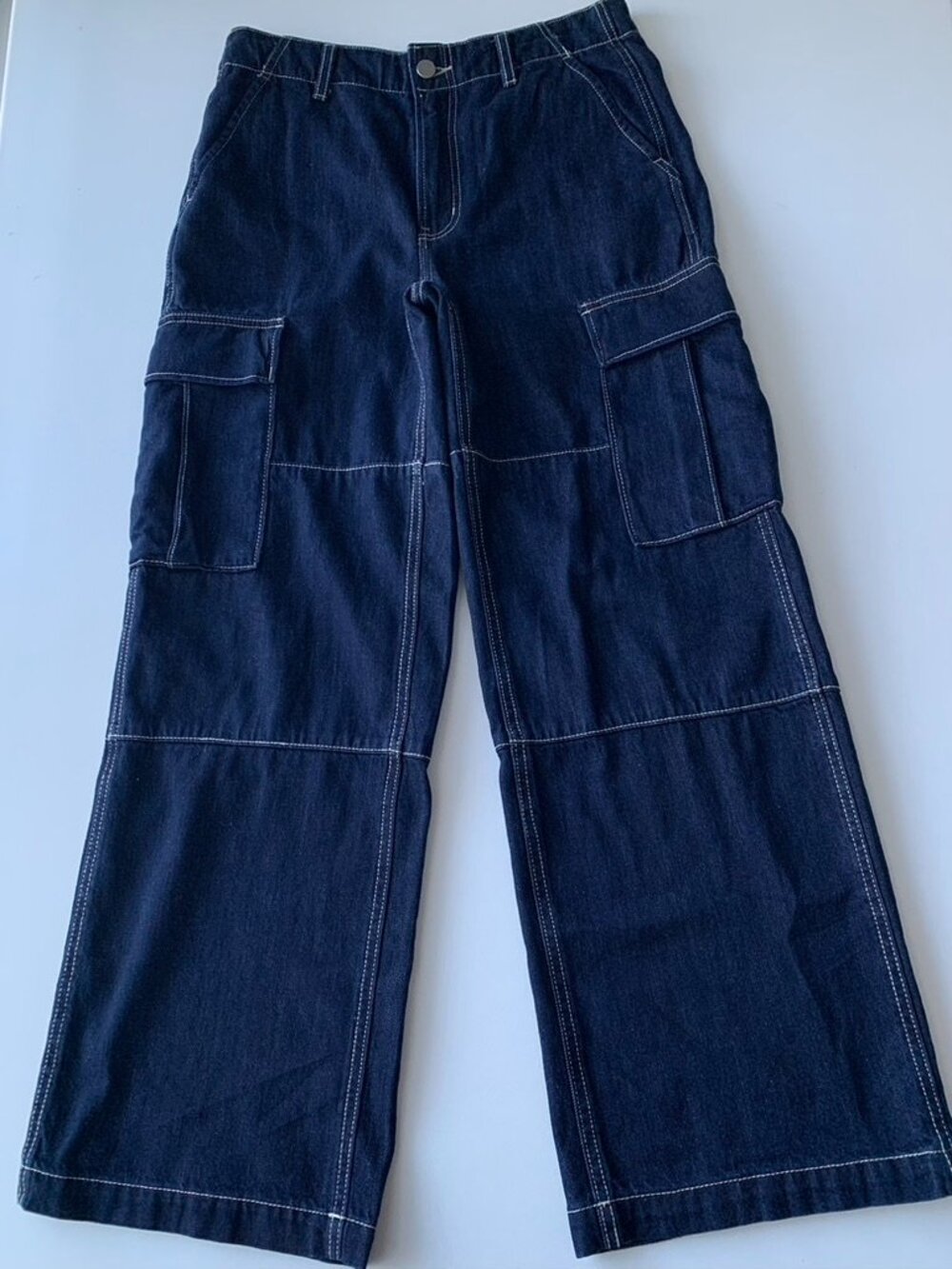 Oak + Fort Indigo Blue Cargo Jean Size 27 Mid Rise Y2K